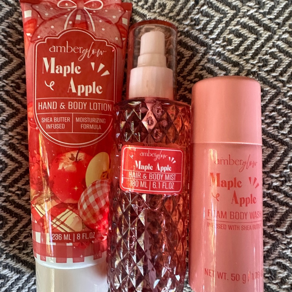 Amber Glow Maple Apple Lotion, Foam Body Wash and Hair & Body Mist Set